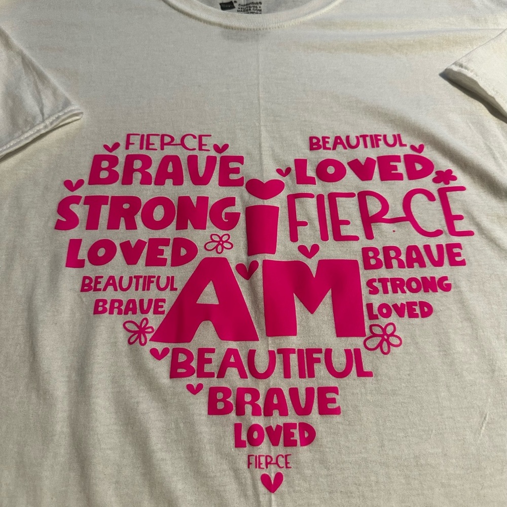 Hanes Pink Short Sleeve Tee with Empowering Heart Design